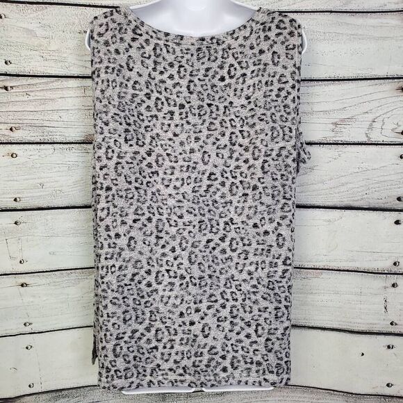Chico’s Zenergy Women’s Leopard Print Sleeveless Top Size 3 (16/18) Gray Black - Picture 4 of 7